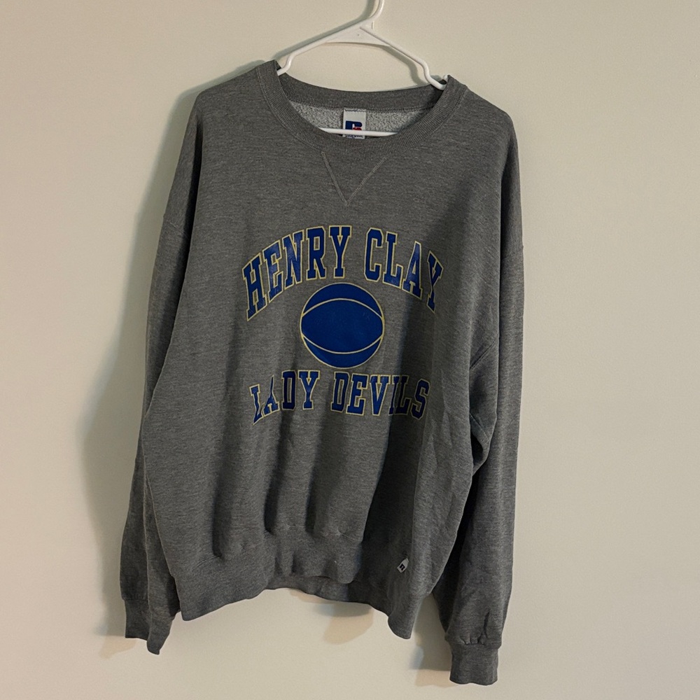 Russell Athletic Gray Sweatshirt with Blue and Red Logo